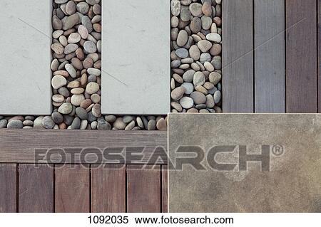 Geometric mix of wood, tile and pebbles View Large Photo Image Stock Photography - Geometric mix of wood, tile and pebbles. Fotosearch
