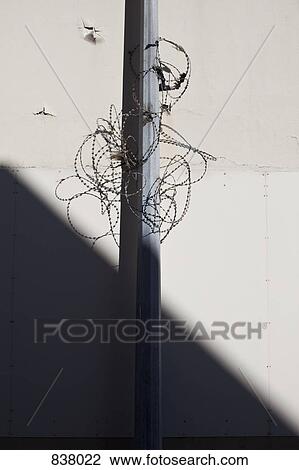 Lamppost with barbed wire around it View Large Photo Image Stock Image - Lamppost with barbed wire around it. Fotosearch
