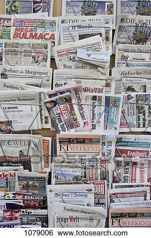Stock Photograph - Racks of German and international newspapers. Fotosearch