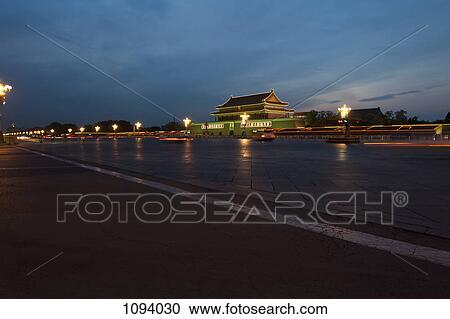 Stock Image - Tiananmen Square at night, Beijing, China. Fotosearch