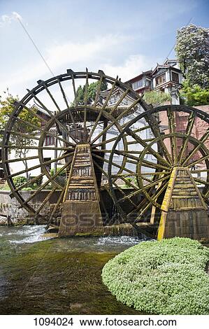 Water wheels in Old Town of Lijiang View Large Photo Image Picture - Water wheels in Old Town of Lijiang. Fotosearch