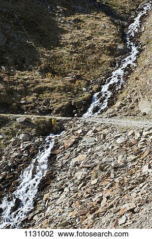 Stock Image - A hiking trail crossing a stream, Tirol, Austria. Fotosearch