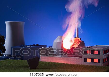 A model built to scale of a nuclear power plant on fire View Large Photo Image Stock Photography - A model built to scale of a nuclear power plant on fire. Fotosearch
