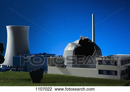 Stock Image - A model built to scale of an explosion at a nuclear power plant. Fotosearch