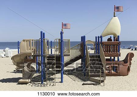 Stock Image - A playground made to look like a ship on Virginia Beach, Virginia, USA. Fotosearch