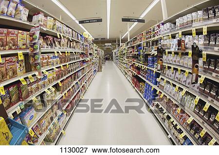 An aisle of a grocery store, diminishing perspective View Large Photo Image Stock Photo - An aisle of a grocery store, diminishing perspective. Fotosearch