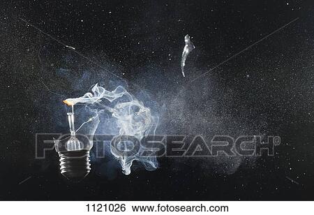 Stock Photograph - An exploded light bulb. Fotosearch
