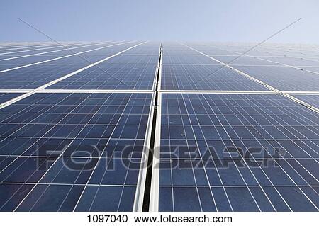 Stock Image - Detail of rows of solar panels. Fotosearch