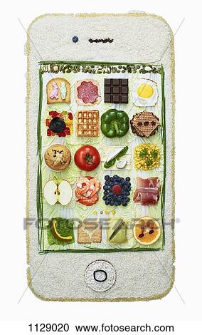 Stock Image - Food arranged in the form of a smart phone. Fotosearch