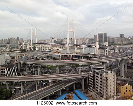 Multiple lane highway leading onto Nanpu Bridge, Shanghai, China View Large Photo Image Stock Image - Multiple lane highway leading onto Nanpu Bridge, Shanghai, China. Fotosearch