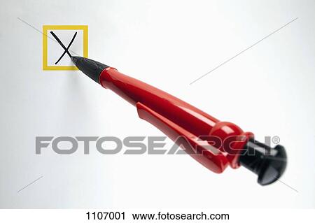 Stock Image - Pen marking an X in a checkbox. Fotosearch