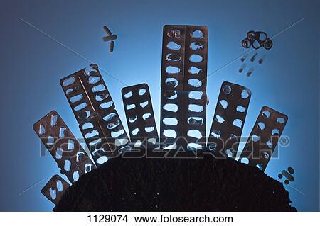 Pills and blister packs arranged to look like a cityscape View Large Photo Image Picture - Pills and blister packs arranged to look like a cityscape. Fotosearch