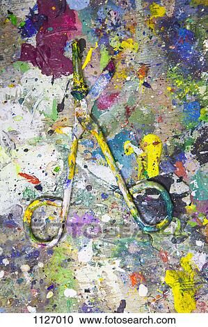 Splattered paint on scissors View Large Photo Image Stock Image - Splattered paint on scissors . Fotosearch