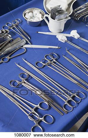 Stock Photo - Tray with surgical instruments and equipment. Fotosearch