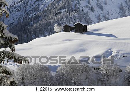 Two winter chalets by mountain View Large Photo Image Stock Photography - Two winter chalets by mountain. Fotosearch