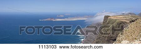 Stock Image - View of La Graciosa Island from cliffs of Lanzarote, Spain. Fotosearch