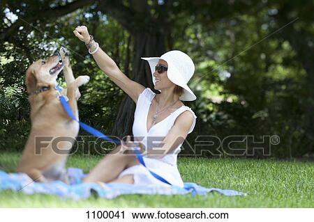 Well dressed woman playing with her dog in park View Large Photo Image Stock Image - Well dressed woman playing with her dog in park. Fotosearch