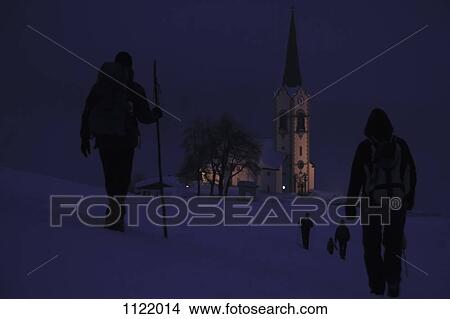 Picture - Winter walk to church. Fotosearch
