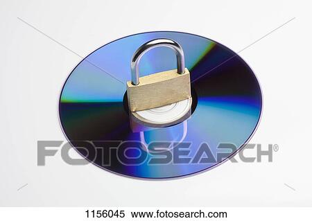 Stock Photography - A compact disc with a padlock on top of it. Fotosearch
