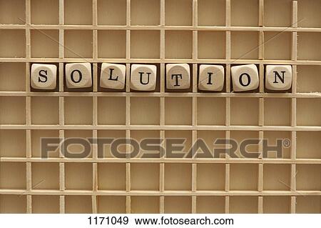 Stock Photo - A grid with lettered cubes spelling the word Solution. Fotosearch