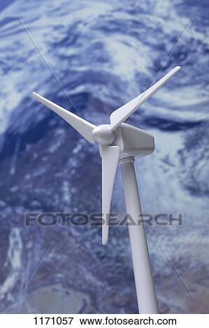 A model of a wind turbine, planet earth in the background View Large Photo Image Stock Photo - A model of a wind turbine, planet earth in the background. Fotosearch