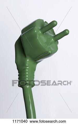 Stock Image - A plug and cable painted green. Fotosearch