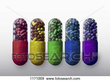A row of vibrantly variously colored capsule pills, close-up View Large Photo Image Stock Photo - A row of vibrantly variously colored capsule pills, close-up. Fotosearch
