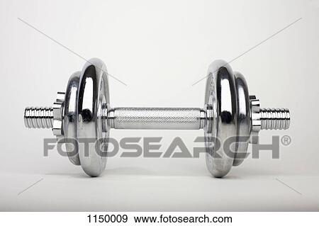 Stock Photo - A shiny silver dumbbell. Fotosearch