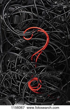 A single red cord in the form of a question mark amongst a tangle of black cords and cables View Large Photo Image Stock Photo - A single red cord in the form of a question mark amongst a tangle of black cords and cables. Fotosearch
