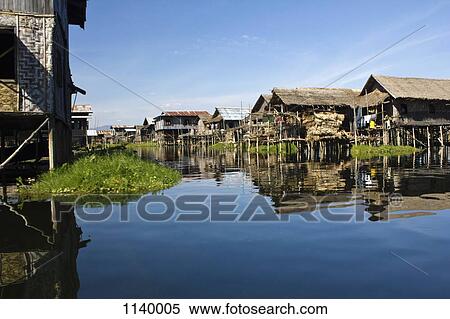 Stock Photography - A village of stilt houses, Inle Lake, Burma. Fotosearch