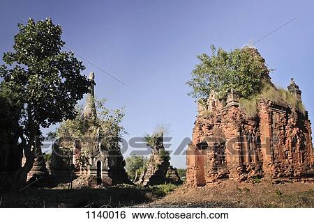 Stock Photograph - An old crumbling temple in an Indein Village, Inle Lake, Burma. Fotosearch