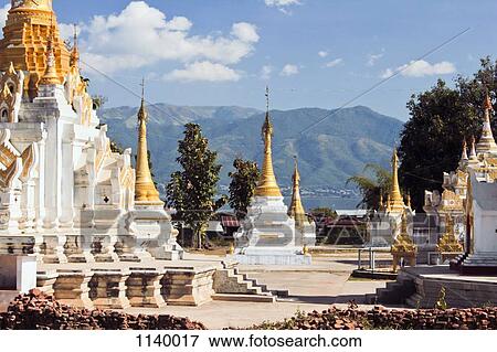 Stock Photo - An ornate Buddhist temple, Inle Lake, Burma. Fotosearch