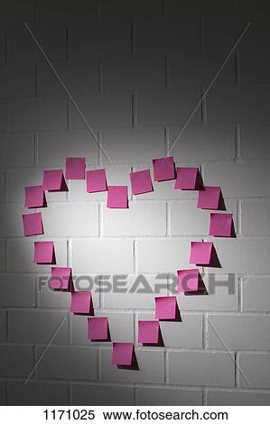Blank adhesive notes arranged into the shape of a heart on a brick wall View Large Photo Image Stock Photography - Blank adhesive notes arranged into the shape of a heart on a brick wall. Fotosearch