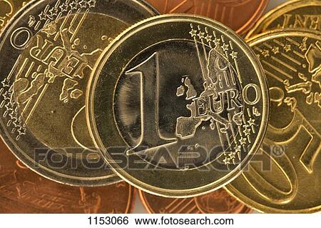Stock Photograph - Close-up of various European Union coins. Fotosearch