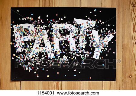 Confetti and letters spelling PARTY on a black poster board View Large Photo Image Stock Image - Confetti and letters spelling PARTY on a black poster board. Fotosearch