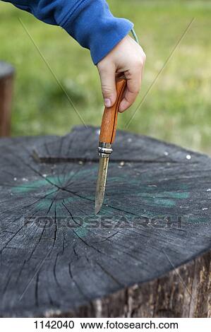 Detail of a boy holding a pocket knife on a tree stump View Large Photo Image Stock Image - Detail of a boy holding a pocket knife on a tree stump. Fotosearch
