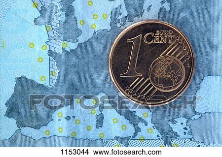 Detail of a five Euro banknote with a one cent Euro coin on top of it View Large Photo Image Picture - Detail of a five Euro banknote with a one cent Euro coin on top of it. Fotosearch