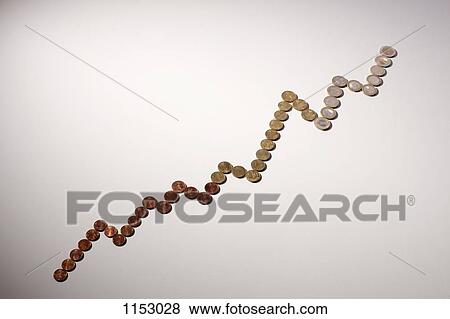 Stock Photo - European Union coins arranged into an increasing line graph. Fotosearch