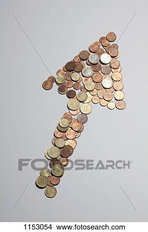European Union coins arranged into the shape of an arrow pointing up View Large Photo Image Picture - European Union coins arranged into the shape of an arrow pointing up. Fotosearch