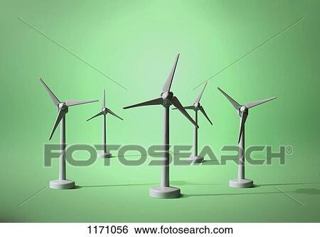 Five models of wind turbines on a green background View Large Photo Image Stock Photograph - Five models of wind turbines on a green background. Fotosearch