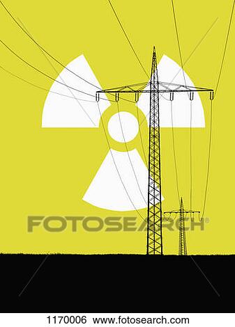 Nuclear power sign in sky with electricity pylons in foreground View Large Photo Image Stock Photograph - Nuclear power sign in sky with electricity pylons in foreground . Fotosearch