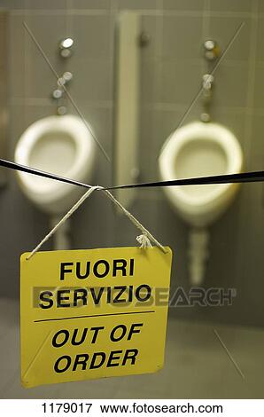 Stock Photo - Out of order sign in public bathroom. Fotosearch