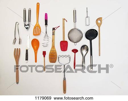 Overhead shot of kitchen utensils which appear to be hanging View Large Photo Image Stock Photo - Overhead shot of kitchen utensils which appear to be hanging. Fotosearch