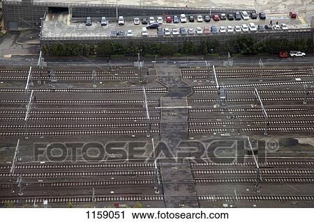 Railway lines and car park View Large Photo Image Stock Image - Railway lines and car park. Fotosearch