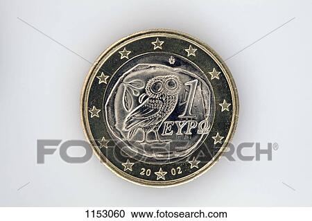 Rear view of a one Euro coin with an owl representing Athena and an olive branch View Large Photo Image Stock Image - Rear view of a one Euro coin with an owl representing Athena and an olive branch. Fotosearch