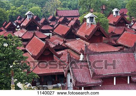 The red rooftops of the Glass Palace, part of the Mandalay Palace, Mandalay, Burma View Large Photo Image Stock Photo - The red rooftops of the Glass Palace, part of the Mandalay Palace, Mandalay, Burma. Fotosearch