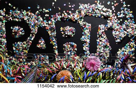 The word PARTY stenciled in confetti View Large Photo Image Stock Image - The word PARTY stenciled in confetti. Fotosearch