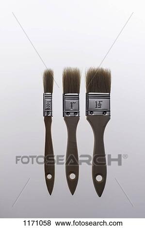 Three various sized house painting brushes in a row View Large Photo Image Stock Photo - Three various sized house painting brushes in a row. Fotosearch