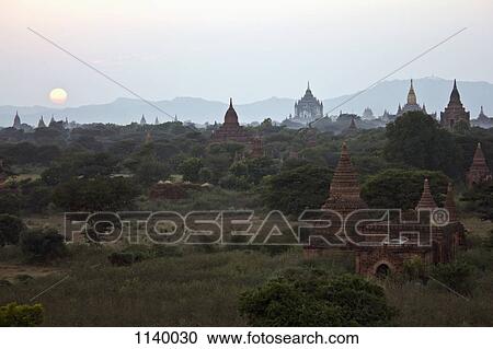 Stock Image - View of temples of Bagan, Burma spreading out across the landscape. Fotosearch