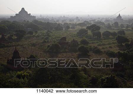 Stock Image - View of temples of Bagan, Burma spreading out across the landscape. Fotosearch